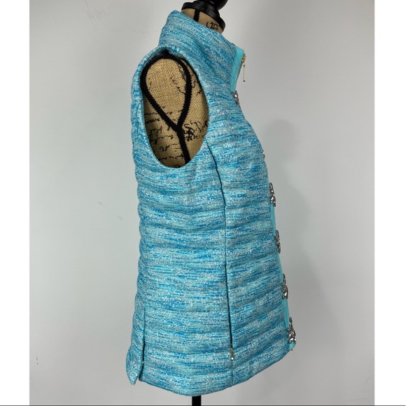 Lilly Pulitzer Noella Crystal Embellished Blue Oasis Resort Boucle Vest Medium - Picture 4 of 9